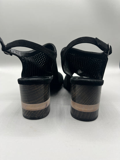 Vaneli Black Suede like peep toe shoe with clear heel