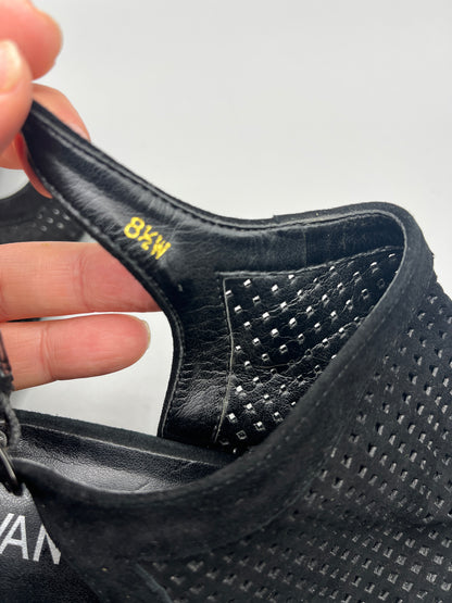 Vaneli Black Suede like peep toe shoe with clear heel