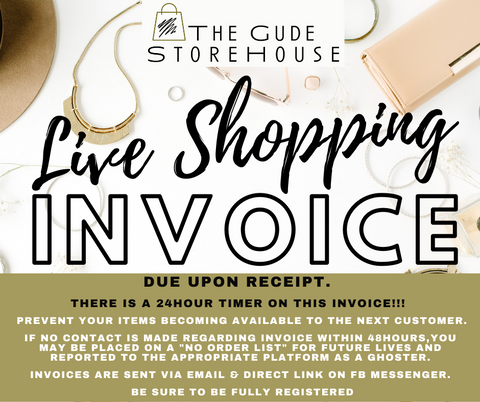 Live Shopping Invoice has  a 24 hour timer! Customers that do not communicate regarding invoice within 24 hrs may be banned from future shopping. Process time: 24 hrs for payment to clear - Please allow 3-5 days for shipping.