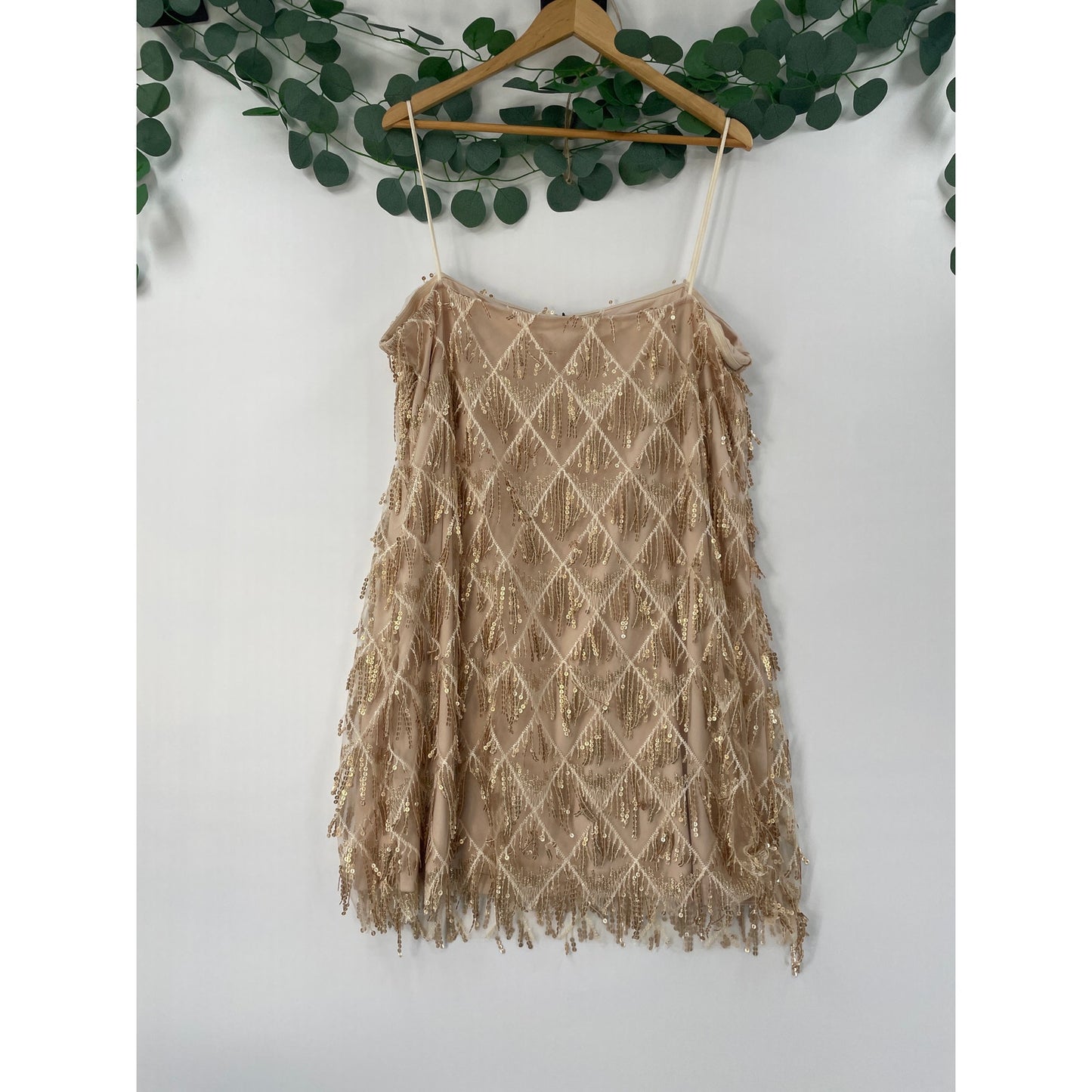 Showpo NWT Champagne Shook Slip Mini Sequin Dress Size 16