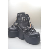 Demonia Platform Black Boots Belt Straps Zipper NWOT SZ 8