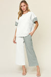 Woman's Style Collection Double Take Full Size Texture Contrast T-Shirt and Wide Leg Pants Set