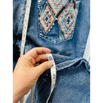 Zenim Denim Western Clear Stones Embroidered Back Pockets Slight Flared Mid Rise Jeans SZ 14