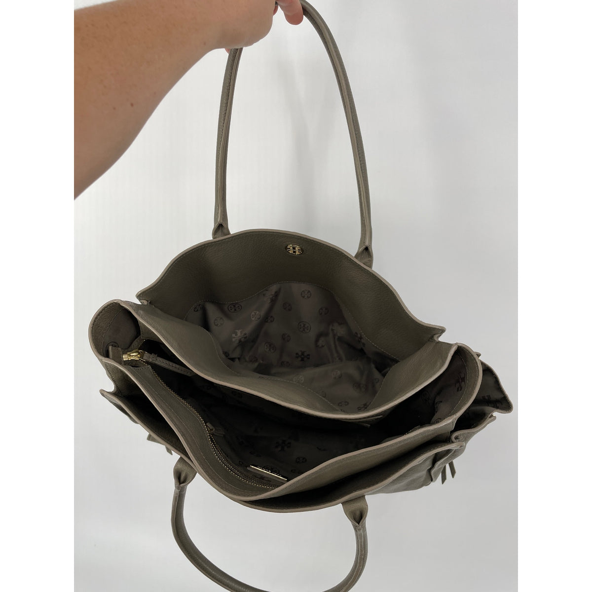 Tory Burch Taupe Tote Bag Side Zipper Pockets & Original Duster Bag *disclaimer