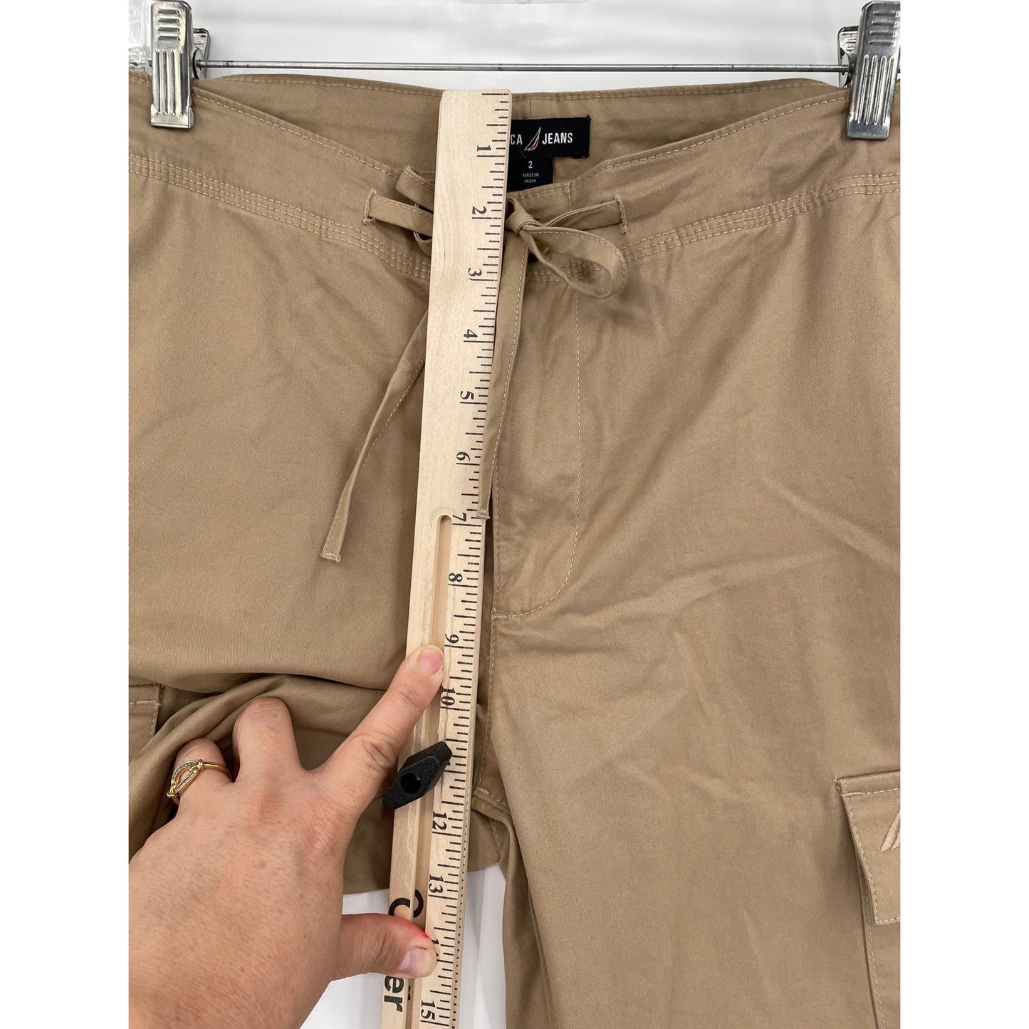 NWOT Nautica Woman Wide Leg Cargo Khaki Pull On Zipper Draw String Pant