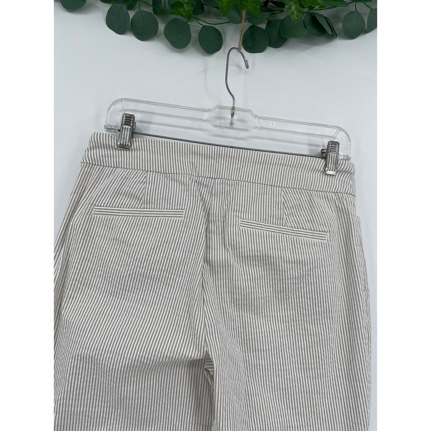 Hilary Radley Womans White Tan Stripe Ankle Pull On Pants Med