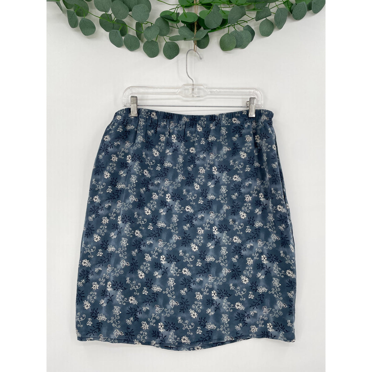 Barrie Pace LTD Vintage 100% Silk Blue Paisley Floral Cottage Wrap Midi Skirt 12