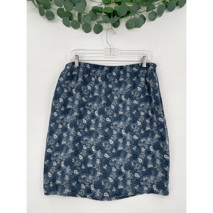 Barrie Pace LTD Vintage 100% Silk Blue Paisley Floral Cottage Wrap Midi Skirt 12