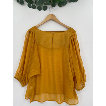 Xhilaration Yellow Lined Blouse With Sheer Open Sleeves XXL