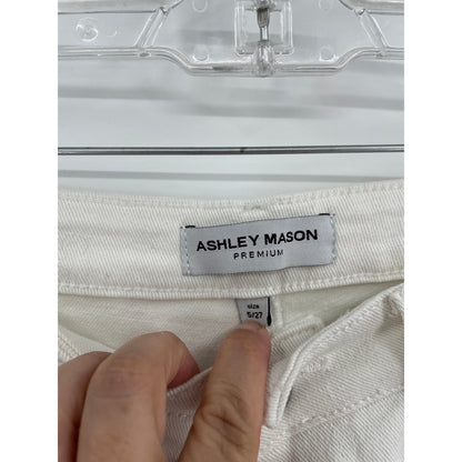 Ashley Mason Premium Off White High Rise Wide Leg Zipper Denim Jeans 5/27