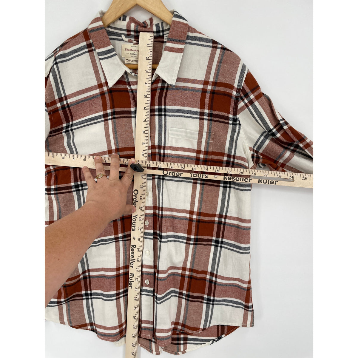Weatherproof Womans Vintage Brown Plaid Flannel Comfort Stretch Button-Up Shirt XL