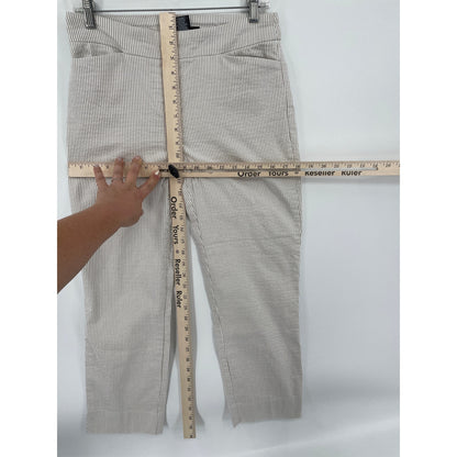 Hilary Radley Womans White Tan Stripe Ankle Pull On Pants Med