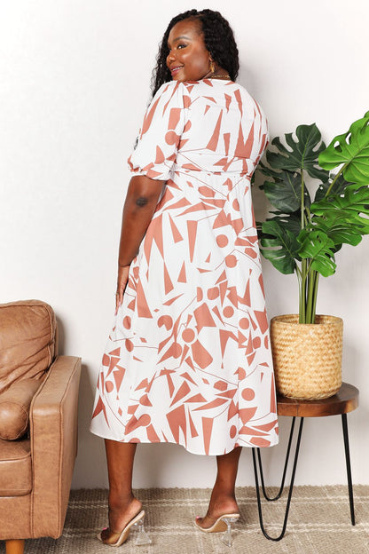 Woman's Styled Collection Printed Surplice Balloon Sleeve Dress