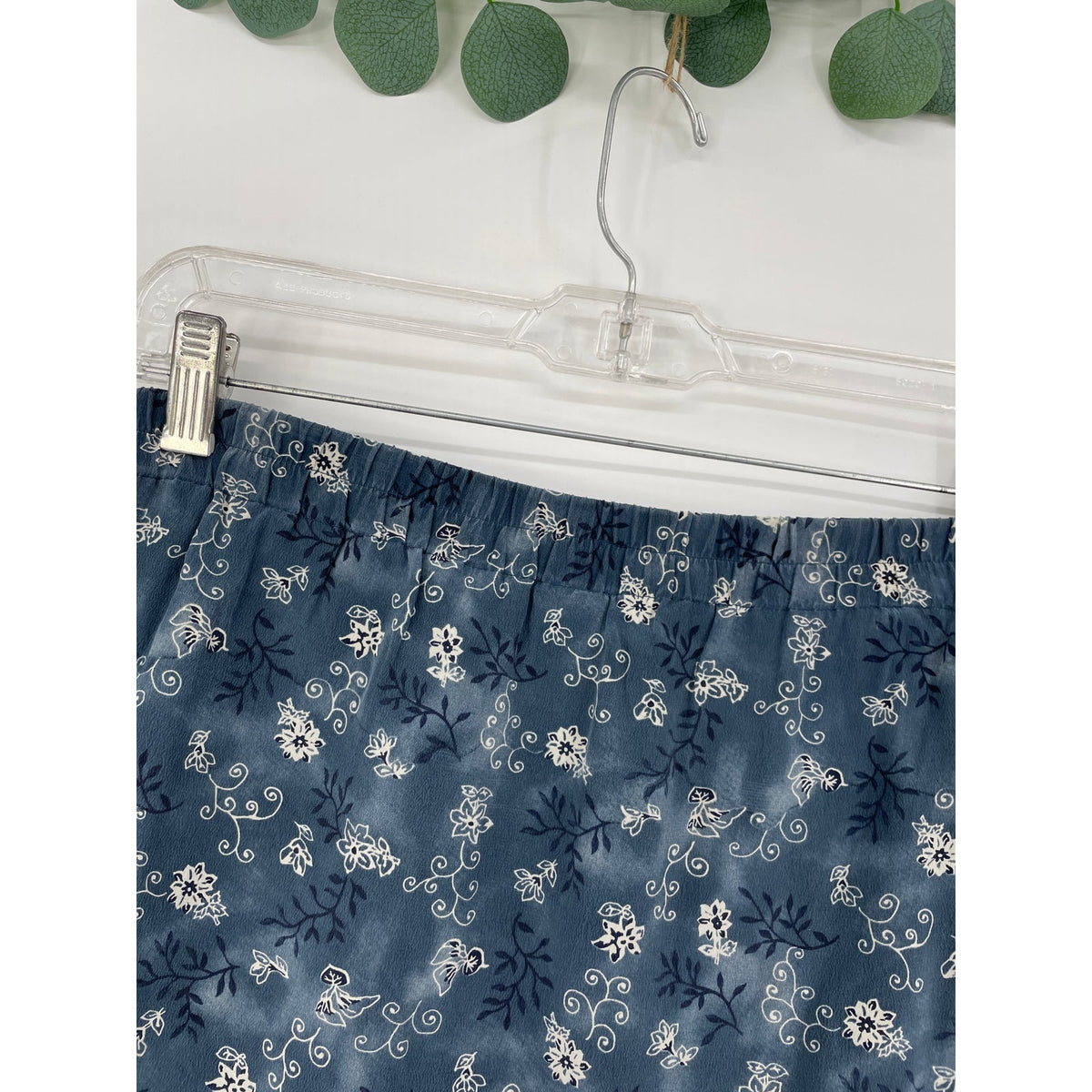 Barrie Pace LTD Vintage 100% Silk Blue Paisley Floral Cottage Wrap Midi Skirt 12