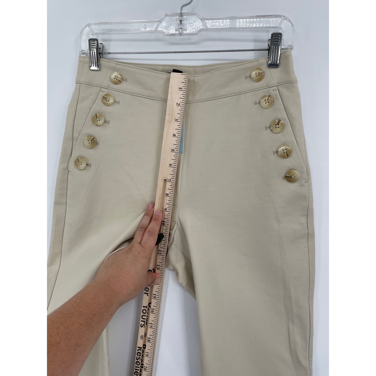 NWT Ann Taylor Cream High Rise Wide Leg Petite Trousers Gold Pocket Buttons 2P
