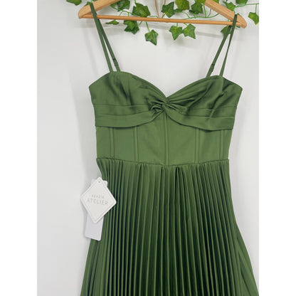Azazie Tylah Olive Green Long Pleated NWT Prom Dress 6