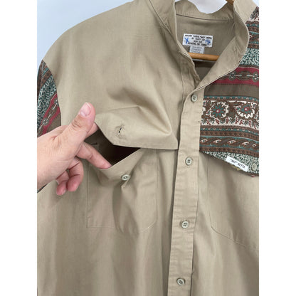 VTG Maury Tates Mo Betta Western Mens Brown and Tan Button Down Shirt Size 17/36