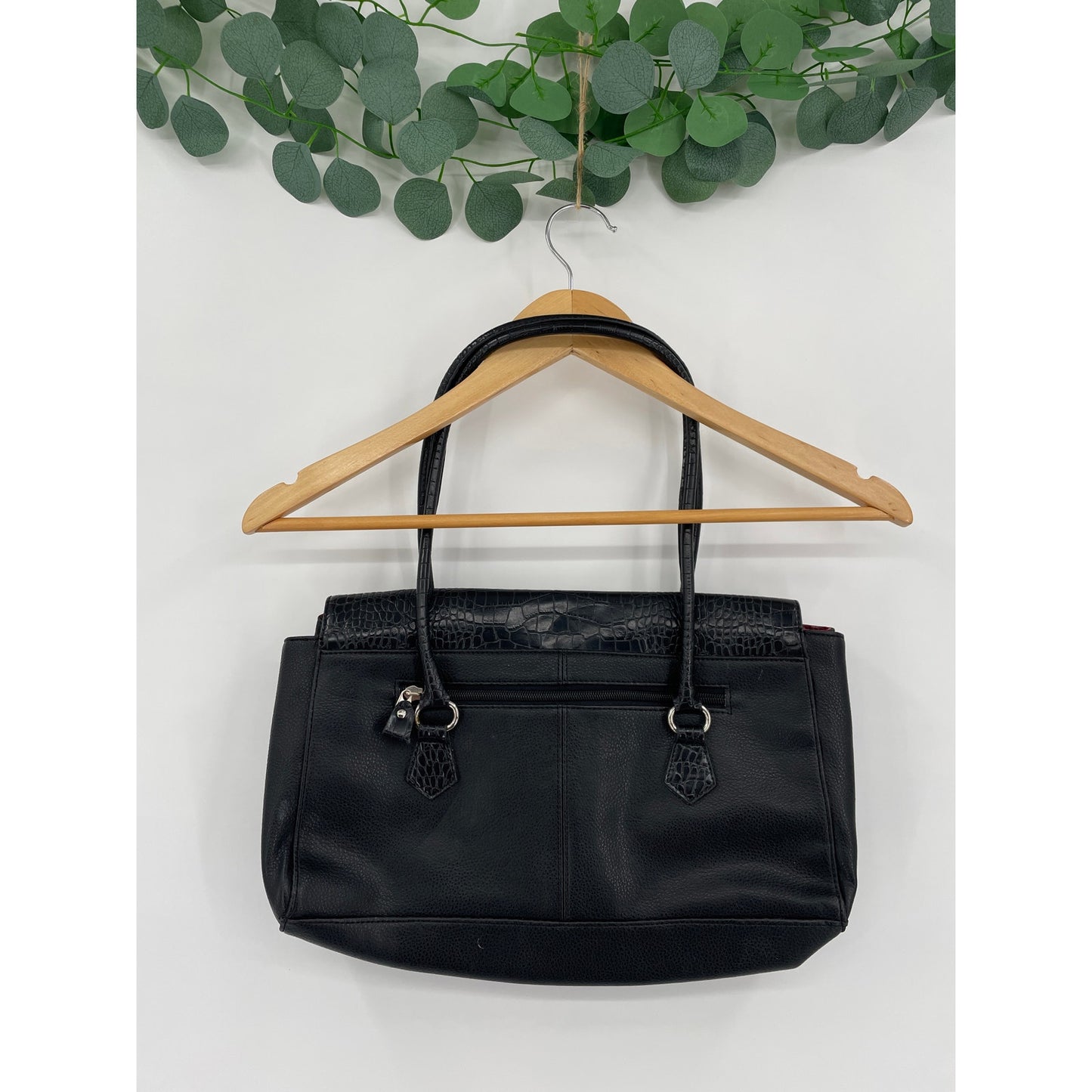 Vintage Style Black Vegan Crocodile Leather Shoulder Bag