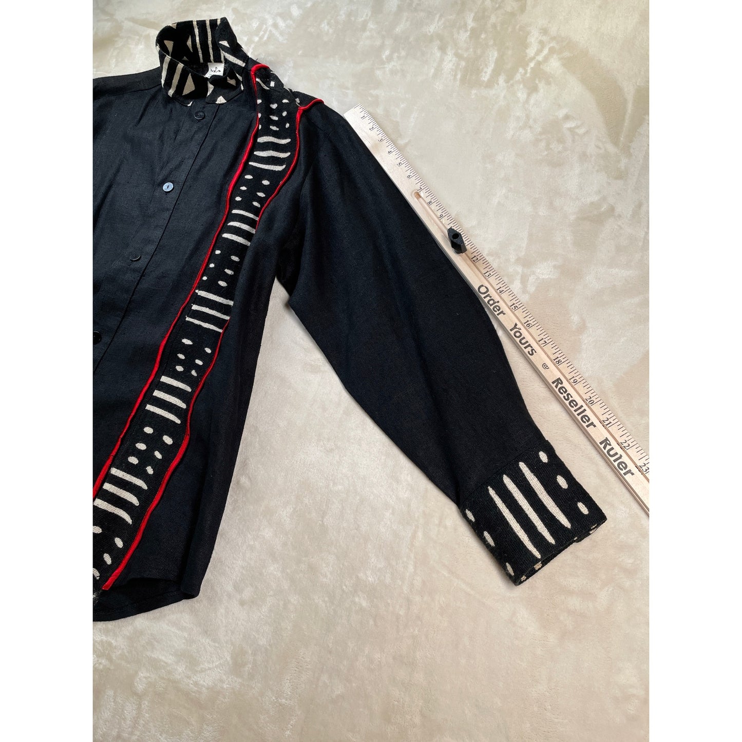 Unisex Vintage NIA Linen Cotton Black and Red Tribal Ethnic Shirt & Pant Set Suit M