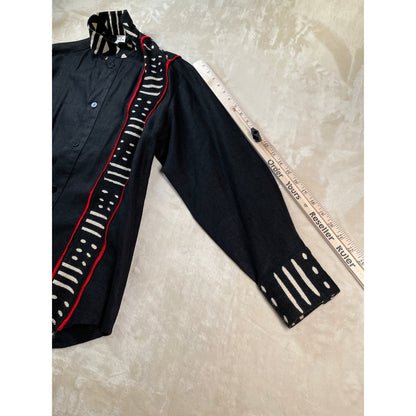 Unisex Vintage NIA Linen Cotton Black and Red Tribal Ethnic Shirt & Pant Set Suit M