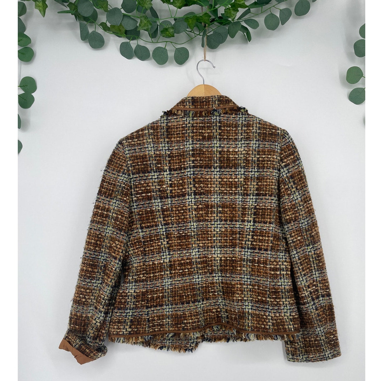 Tahari Brown Tweed Boucle Womans Lined Blazer Jacket 12P