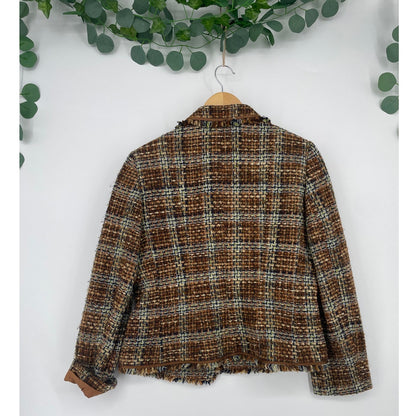 Tahari Brown Tweed Boucle Womans Lined Blazer Jacket 12P