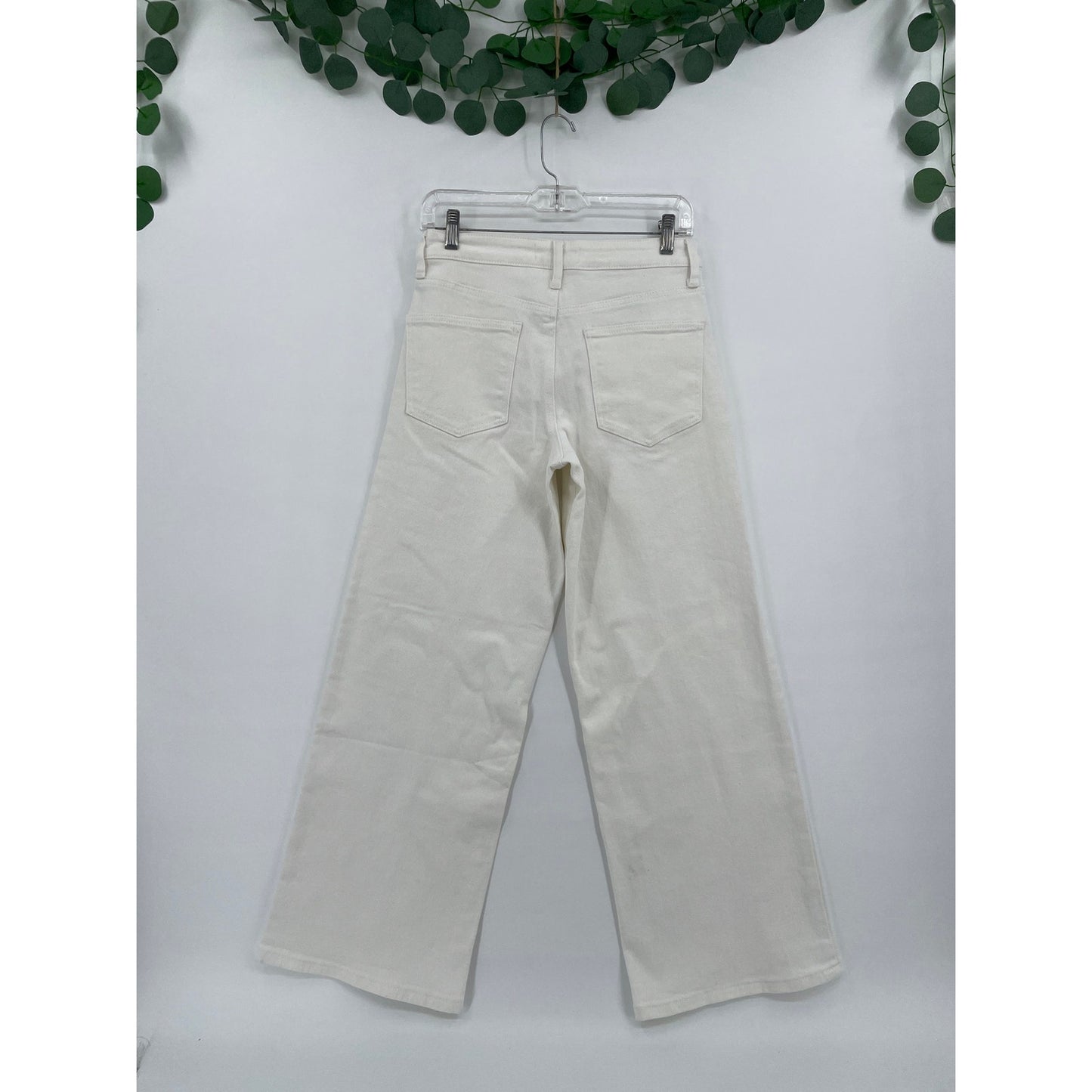 Ashley Mason Premium Off White High Rise Wide Leg Zipper Denim Jeans 5/27