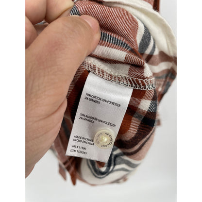 Weatherproof Womans Vintage Brown Plaid Flannel Comfort Stretch Button-Up Shirt XL