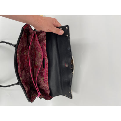 Vintage Style Black Vegan Crocodile Leather Shoulder Bag
