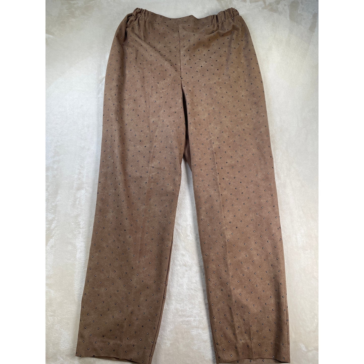 Vintage Caramel Studded Set Satin Lined Bomber Jacket Stretch Pant Suit M