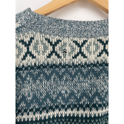 Vintage 80's Sears Mens Store Geometric Sweater Green Blue Grey Made in Korea Large