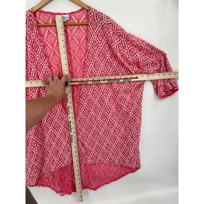 LulaRoe Womans Coral Pink White Lace Style Kimono Duster Coverup Large
