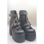 Demonia Platform Black Boots Belt Straps Zipper NWOT SZ 8