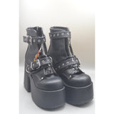 Demonia Platform Black Boots Belt Straps Zipper NWOT SZ 8