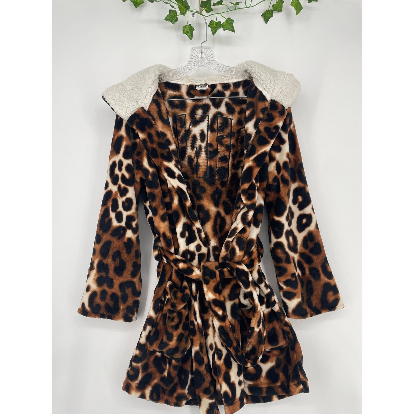 Leopard Animal Print PINK Victoria Secret Short Sherpa Hooded Robe XS