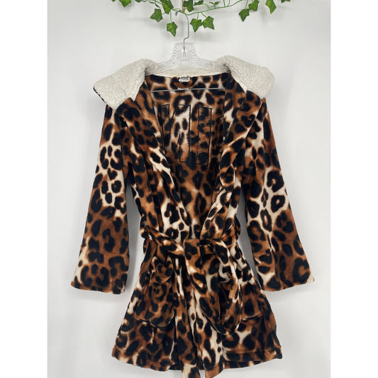 Leopard Animal Print PINK Victoria Secret Short Sherpa Hooded Robe XS