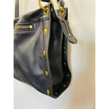 Fossil Black Leather Purse Double Straps Brass Studs