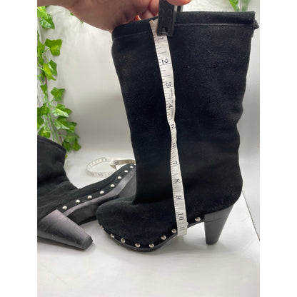 Micheal Kors Silver Studded Suede Faux Fur Lined Black Pull-On Clog Boots Size 6 Med