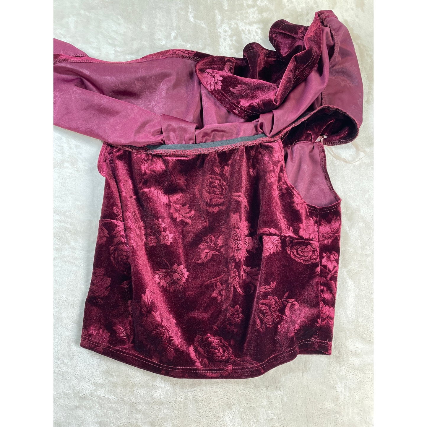 Vintage NWT Womans Dead Stock Y2k Burgundy Velour Off the Shoulder Crop Top Pant Set L