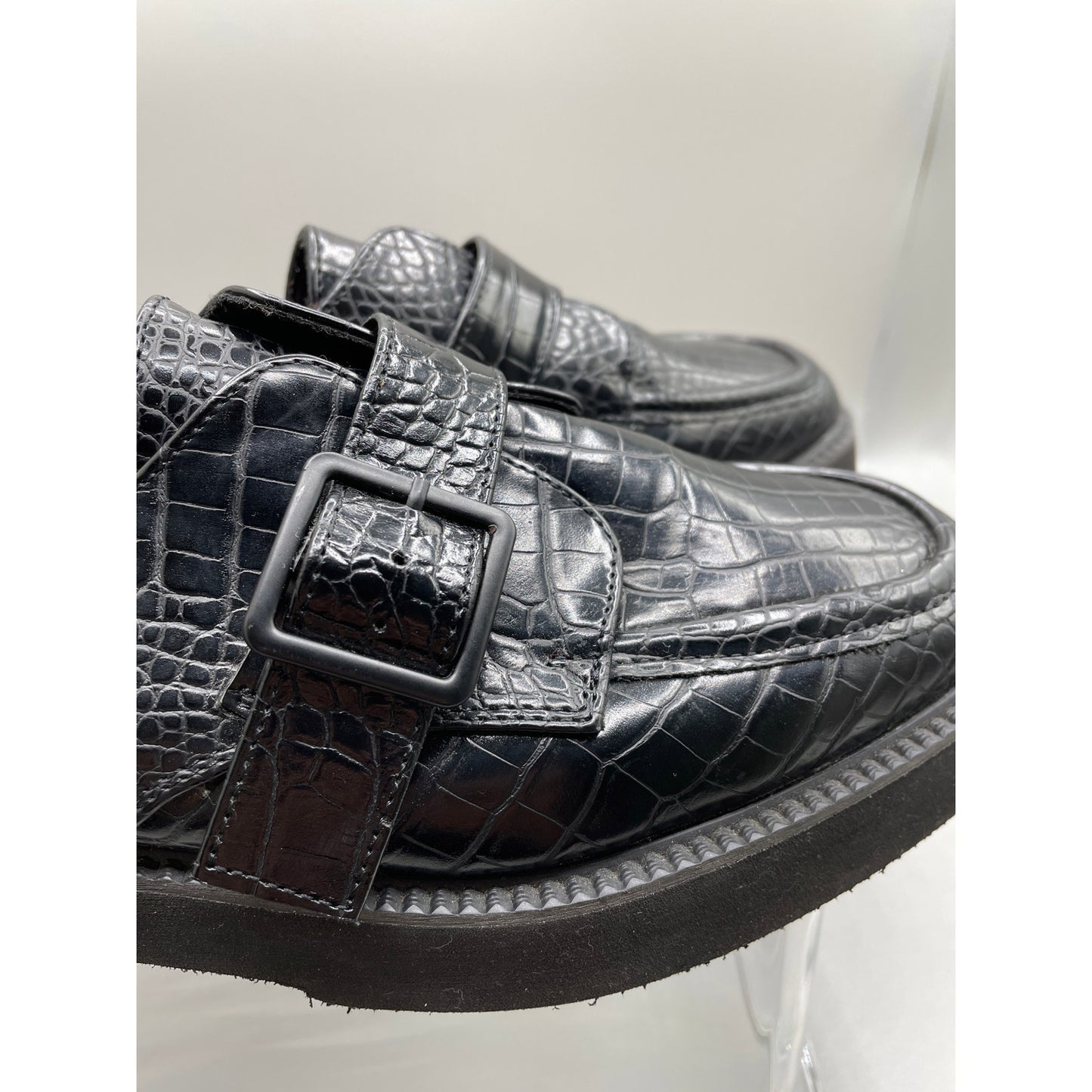 Asos Design Macaroon Flatform Monk Shoes Black Crocodile Woman’s Chunky Loafer 9