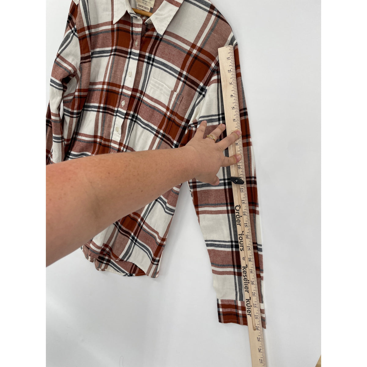 Weatherproof Womans Vintage Brown Plaid Flannel Comfort Stretch Button-Up Shirt XL