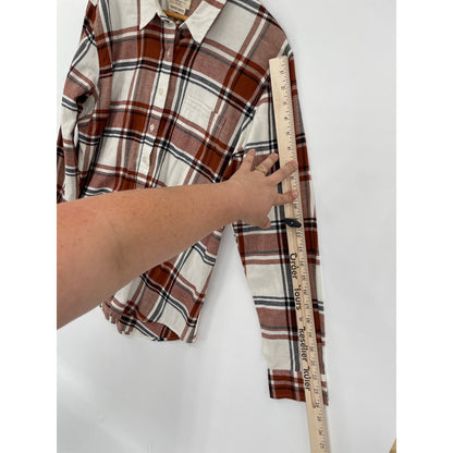 Weatherproof Womans Vintage Brown Plaid Flannel Comfort Stretch Button-Up Shirt XL