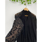 August Silk Black Top with Lace Sleeves Mock Turtleneck Blouse XLe