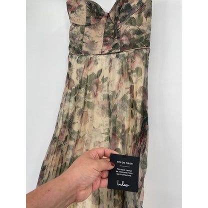Lulus NWT Most Beautiful Day Multi Floral Print Organza Organza Maxi Gown Small