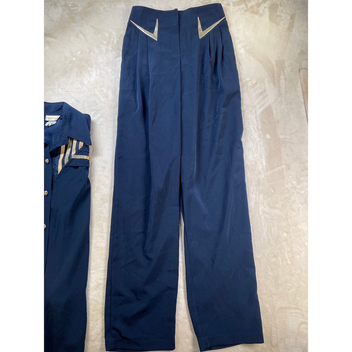 Vintage 80's Rio Woman’s Navy Captains Blouse Pant Suit Sailor Set Small