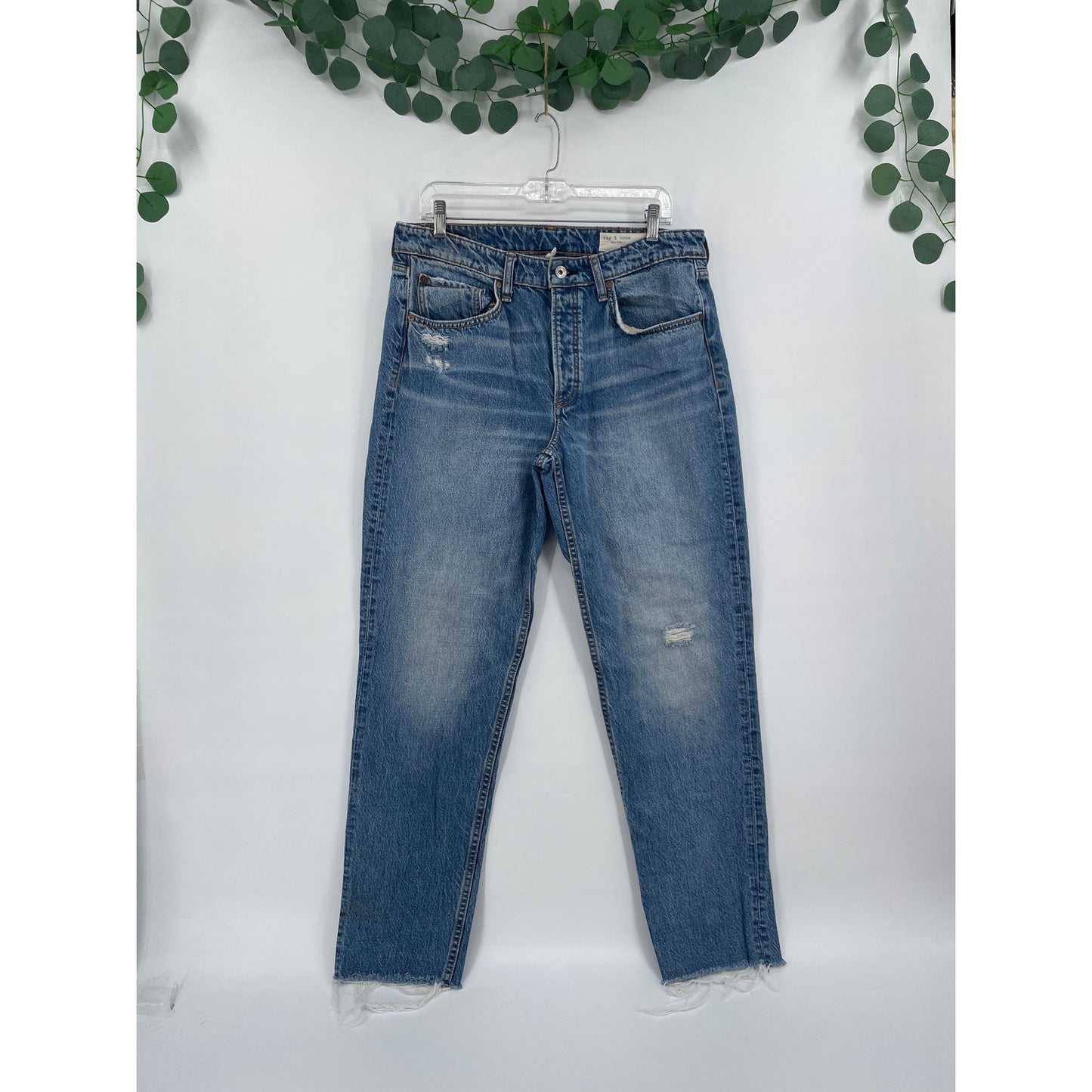 Rag and Bone Rosa Mid Rise Boyfriend Medium Wash Ankle Chic Button Fly Denim Jeans 30