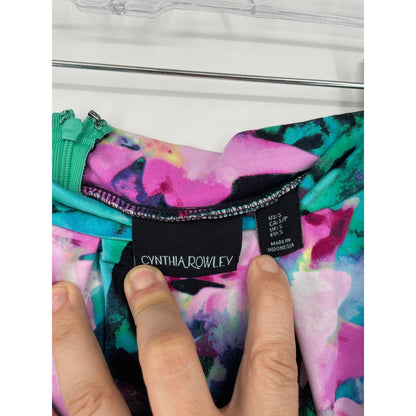 Cynthia Rowley Floral A Line Knee Length Pleated Spring Small Skirt
