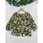 Sonoma V-Neck 3/4 Puff Sleeve Olive Green & White Peasant Blouse Large