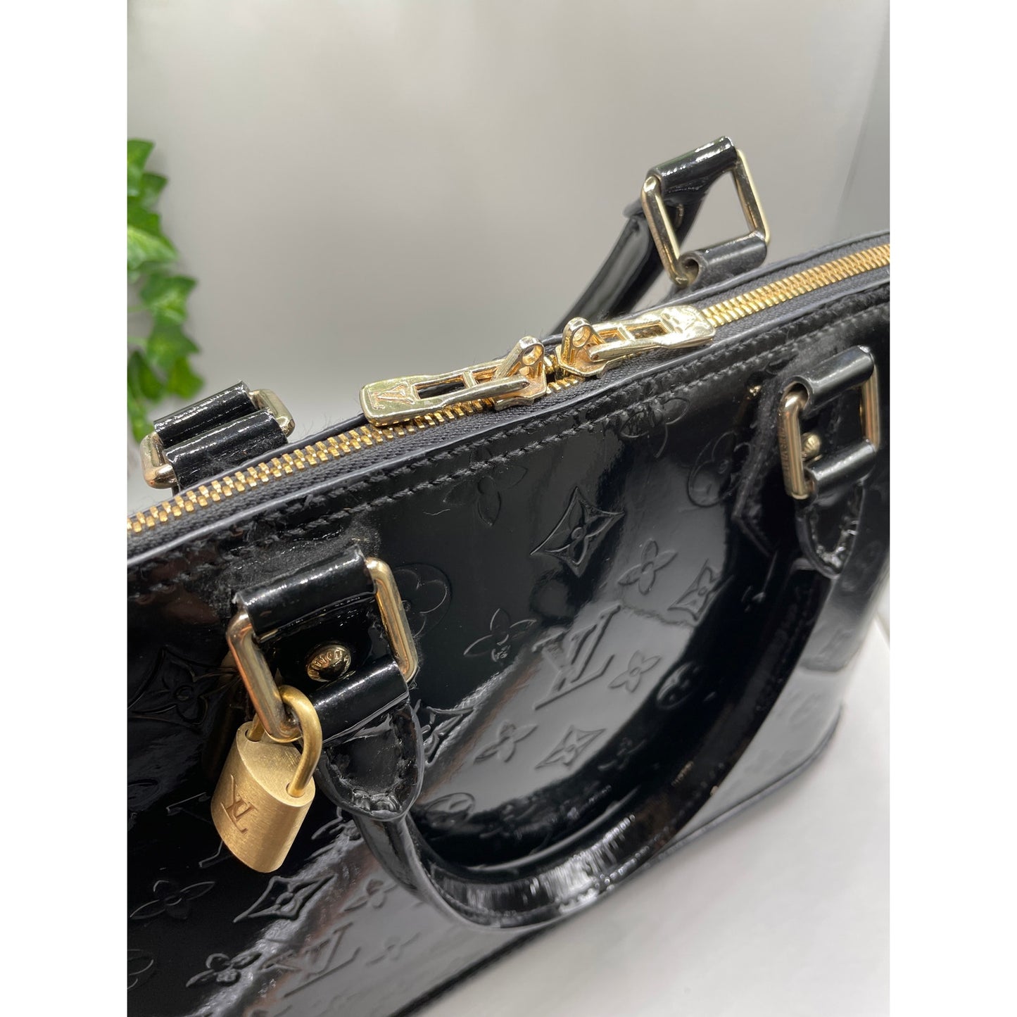 Louis Vuitton Black Patton Leather Vernis Alma GM Noir Magnetique Designer Bag