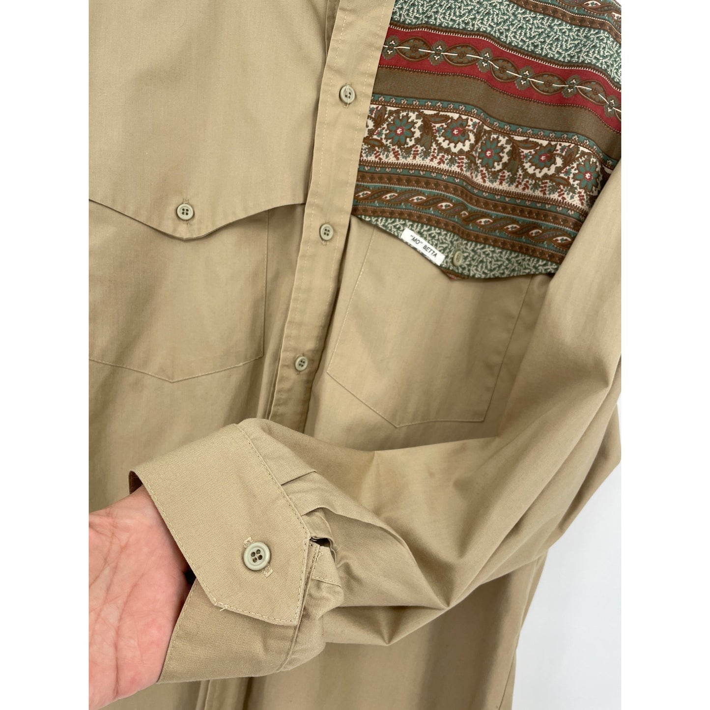 VTG Maury Tates Mo Betta Western Mens Brown and Tan Button Down Shirt Size 17/36